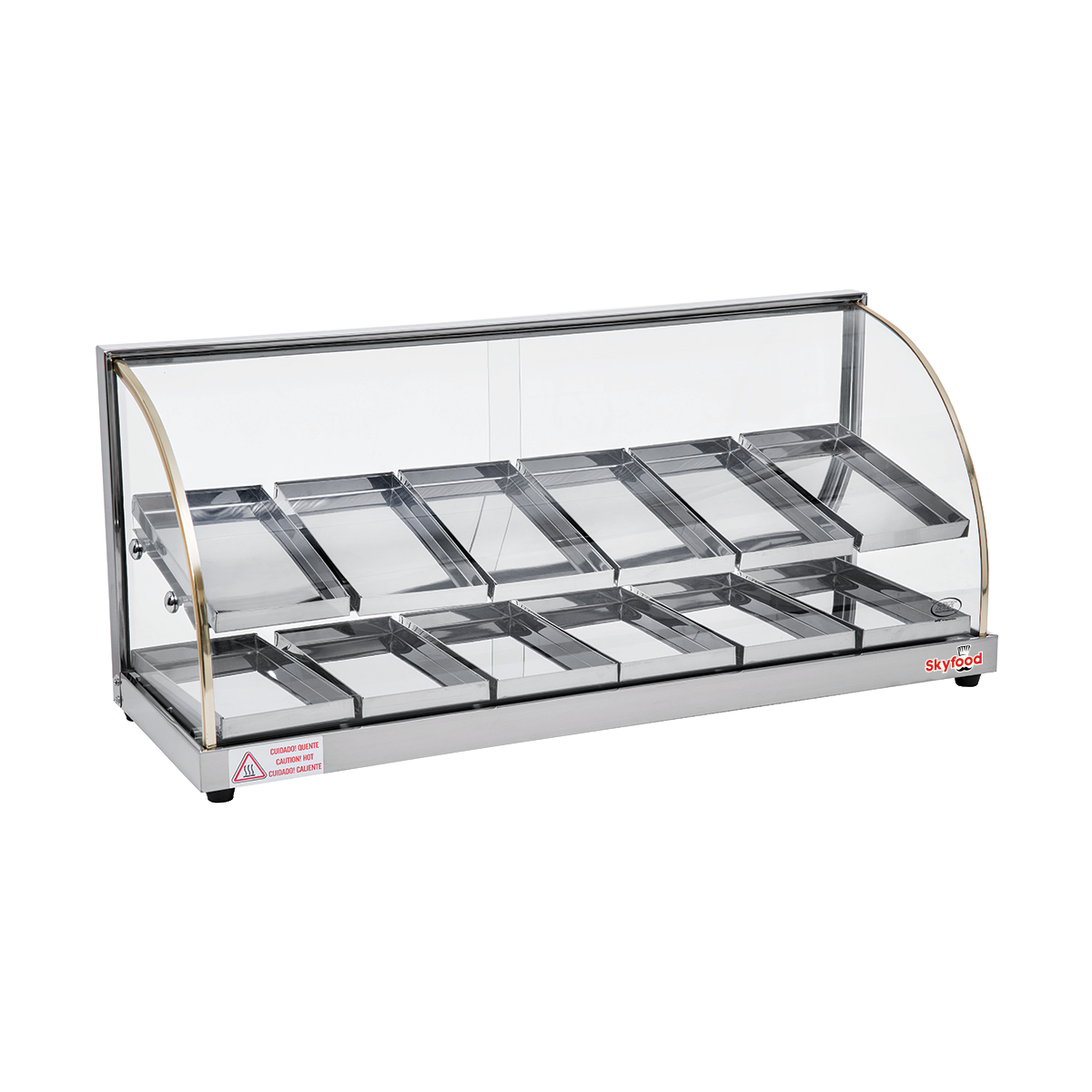 Skyfood FWDE2-37 Heated Deli Display Case Economy Line, 37" Wide, 2 Shelves, 12 Stainless Steel Trays, Curved Glass