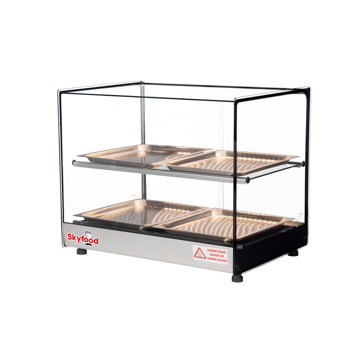 Skyfood FWDS2-22-4P Food Warmer Display Case Countertop, 22" Wide, 2 Shelves, 4 Stainless Steel Pans, LED Lighting