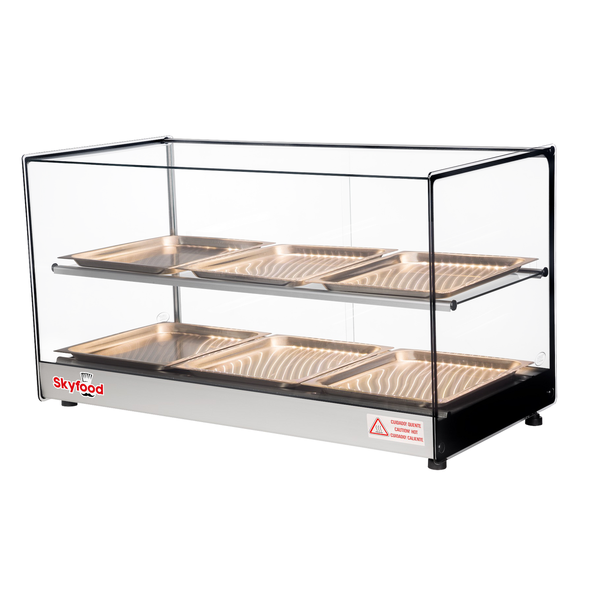 Skyfood FWDS2-33-6P Food Warmer Display Case Countertop, 33" Wide, 2 Shelves, 6 Stainless Steel Pans, LED Lighting