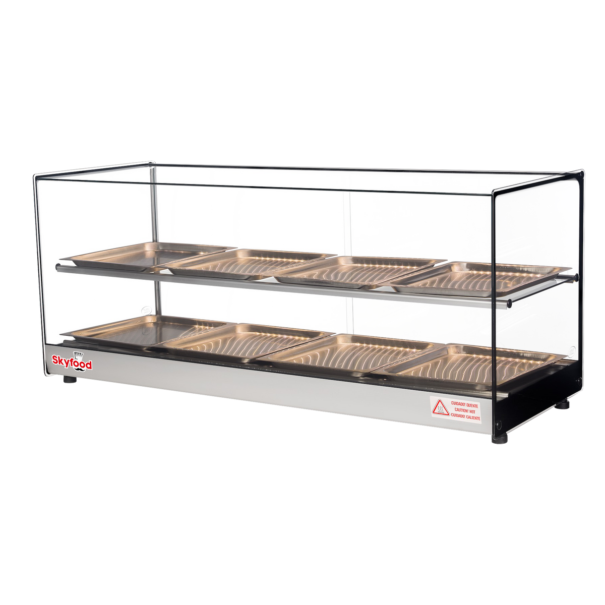 Skyfood FWDS2-43-8P Food Warmer Display Case Countertop, 43" Wide, 2 Shelves, 8 Stainless Steel Pans, LED Lighting