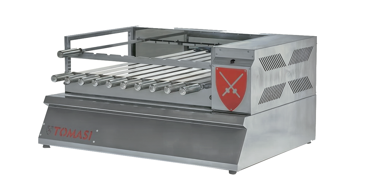 Skyfood KBB-10C 10-Skewer Shish Kabob Charcoal Grill Countertop Modular System, Stainless Steel, Refractory Brick Tray