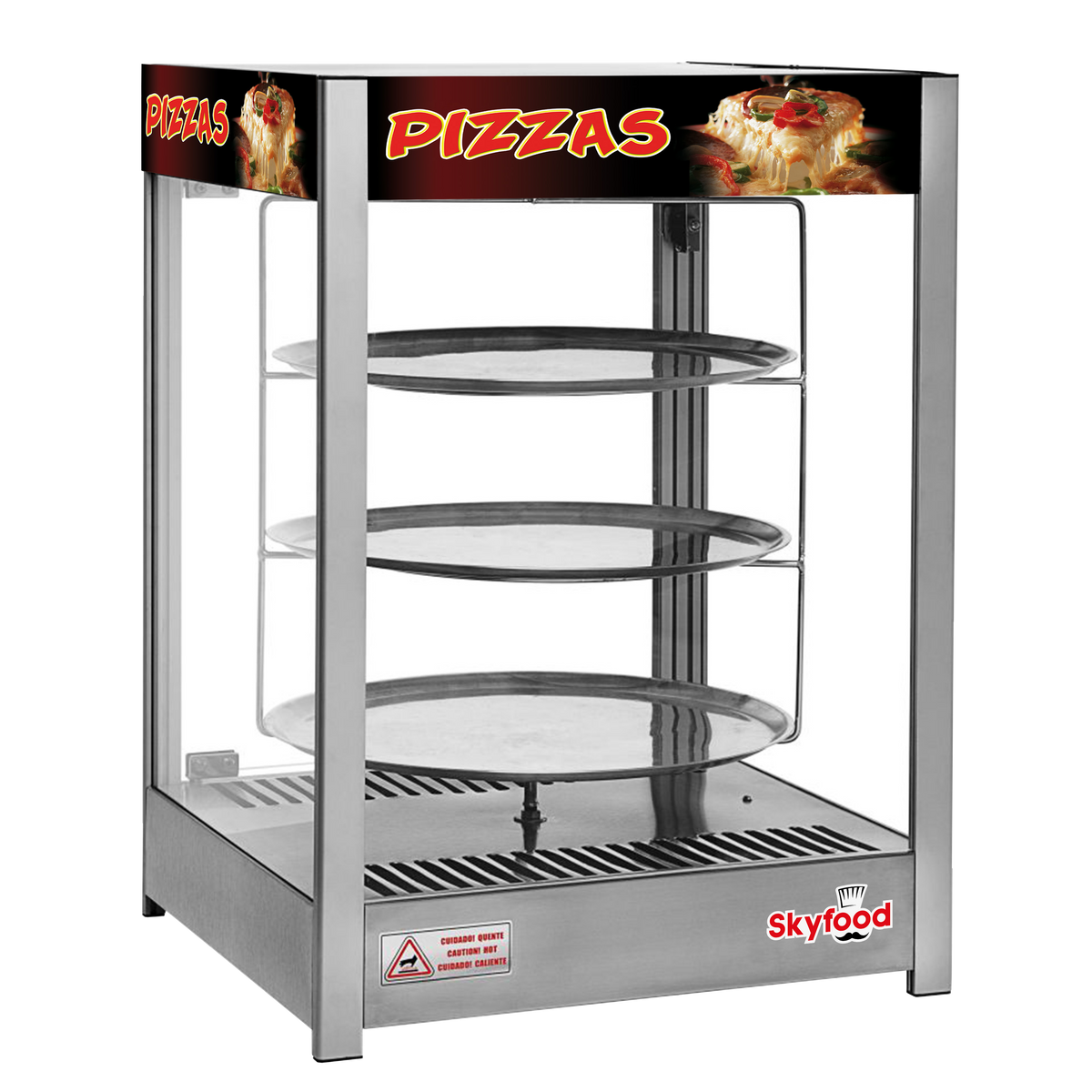 Skyfood PD3TS18 Pizza Display Case Steam Line, 3-Tier Rotating Rack, 18" Trays, Tempered Glass, LED Lighting