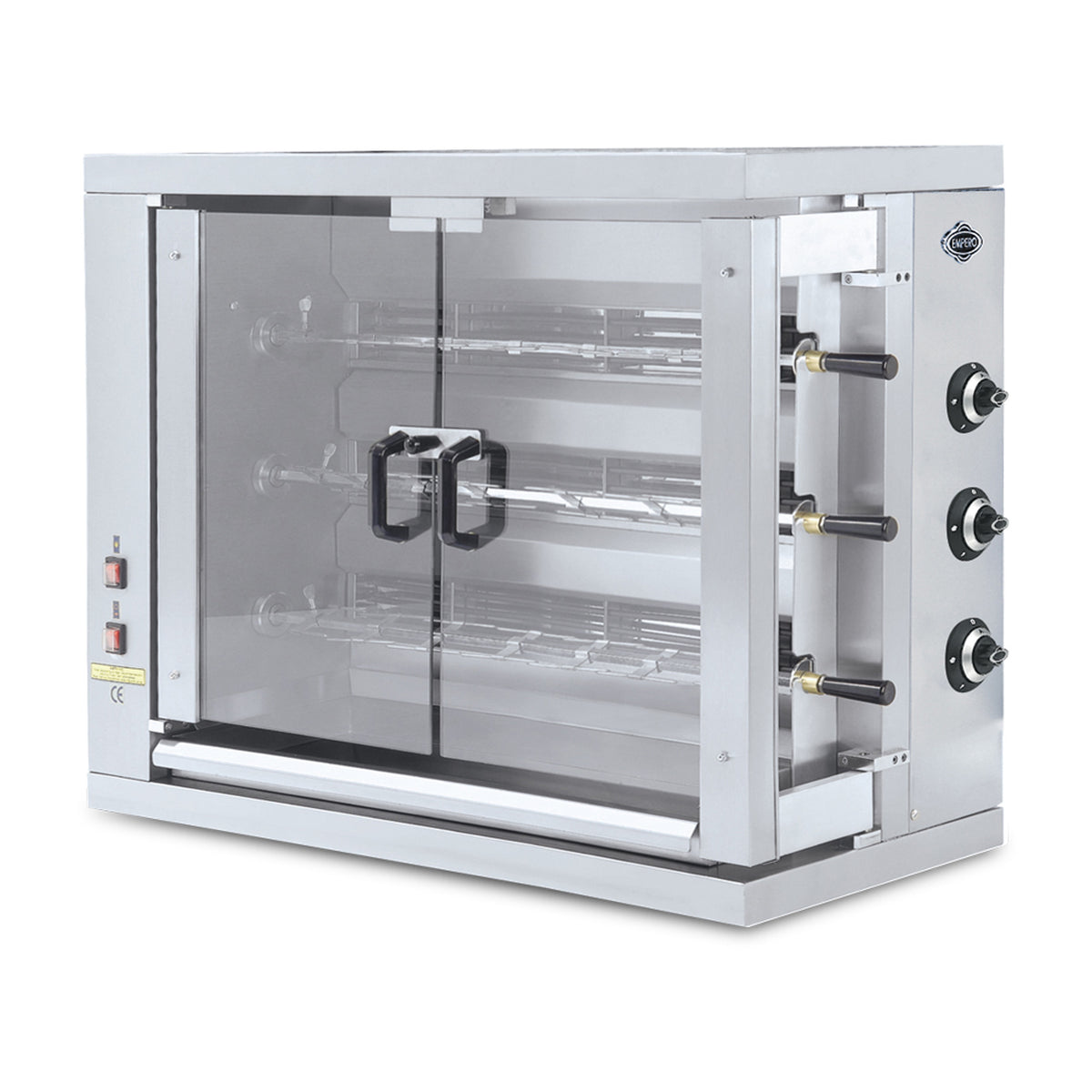 Pegasus CR-3G 3-Spit Gas Chicken Rotisserie Oven Countertop, 68,000 BTU, Stainless Steel, Tempered Glass Doors