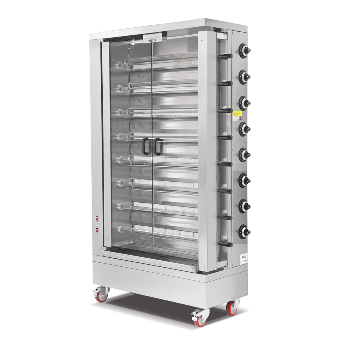 Pegasus CR-8G 8-Spit Gas Chicken Rotisserie Oven 177,500 BTU, Stainless Steel, Tempered Glass Doors