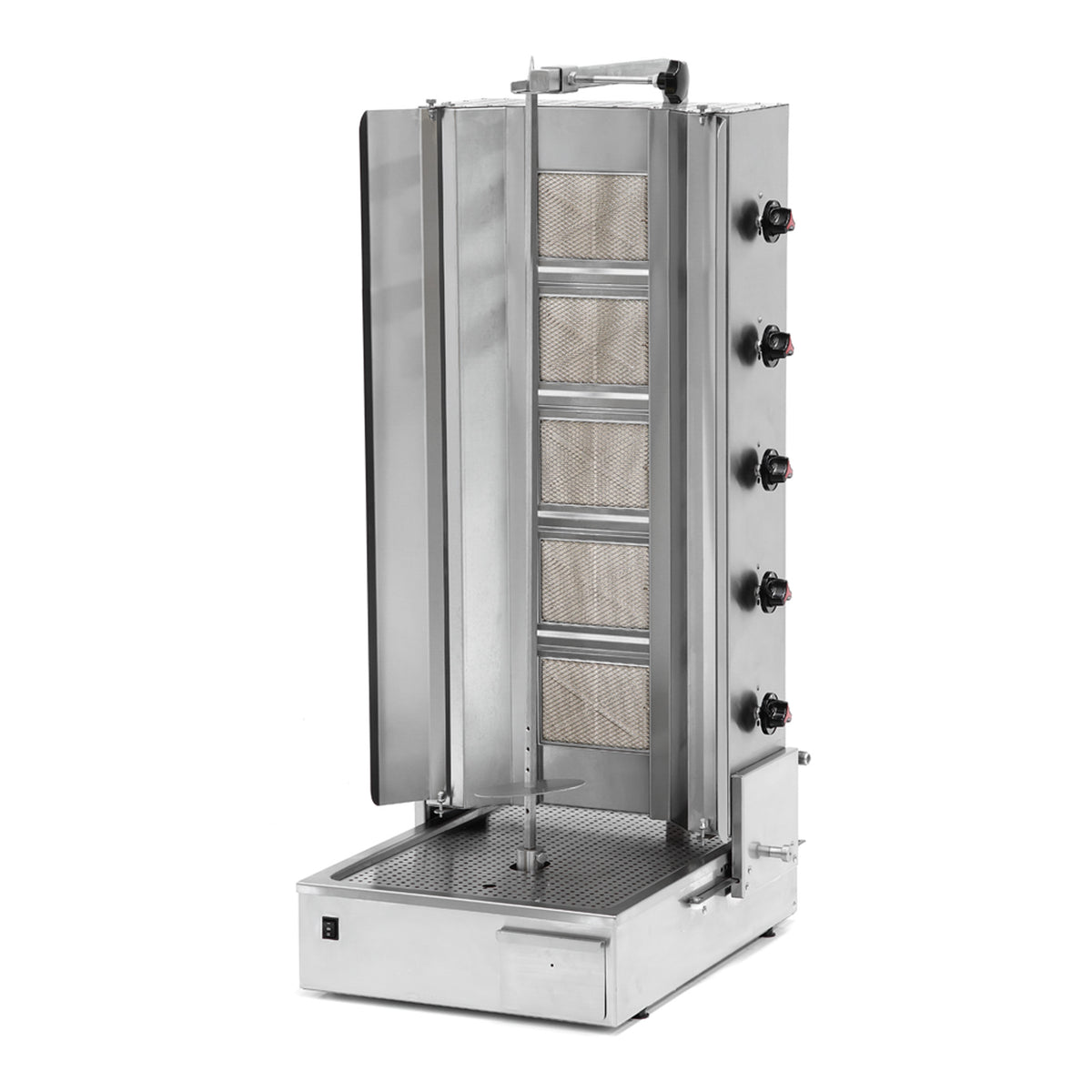 Pegasus S5G Standard Gas Gyro Machine 1 Column, 5 Burners, 59,712 BTU, Stainless Steel, Bottom Motor