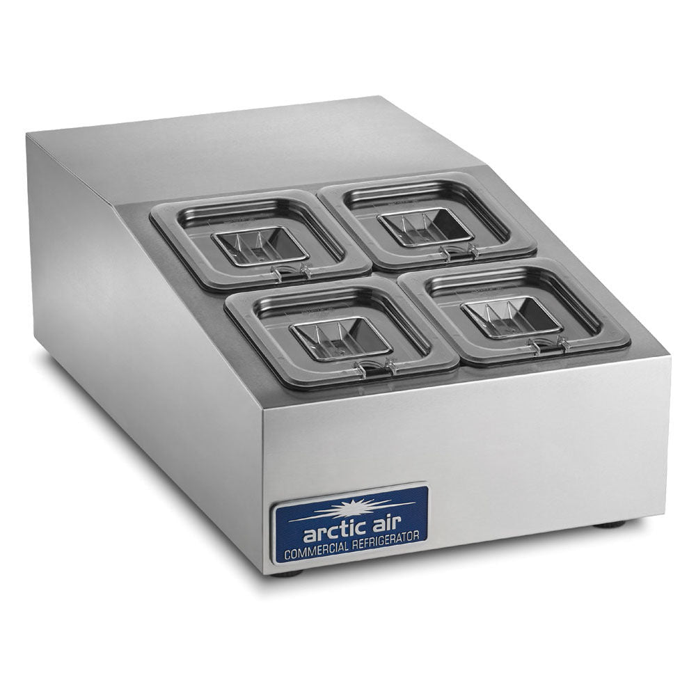 Arctic Air ACP4SQ 15" Compact Refrigerated Countertop Pan Rail, 4-Pan Capacity, Stainless Steel Construction