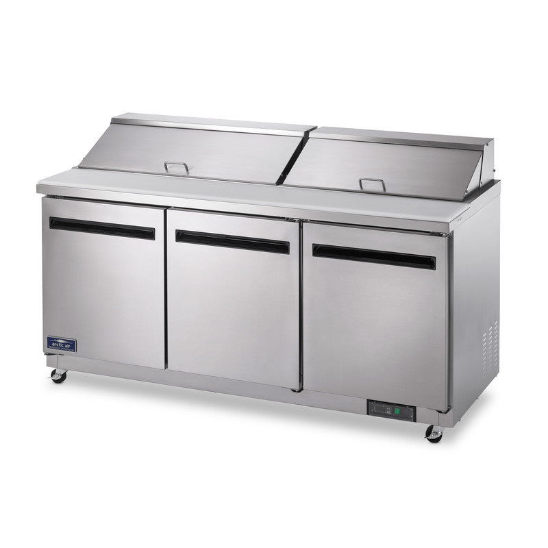 Arctic Air AMT72R 71.5" Mega Top Sandwich/Salad Prep Table, 18 cu. ft., 3 Doors, 27 Pans, Digital Thermostat