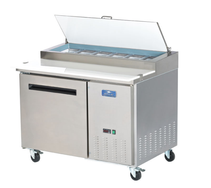 Arctic Air APP48R 47.5" Pizza Prep Table, 12 cu. ft., 1 Door, 6 Pans, 17.75" Cutting Board, Digital Thermostat