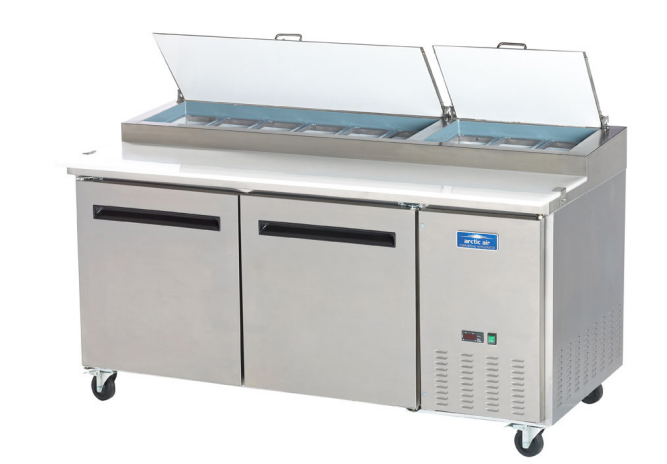 Arctic Air APP71R 71" Pizza Prep Table, 21 cu. ft., 2 Doors, 9 Pans, 17.75" Cutting Board, Digital Thermostat