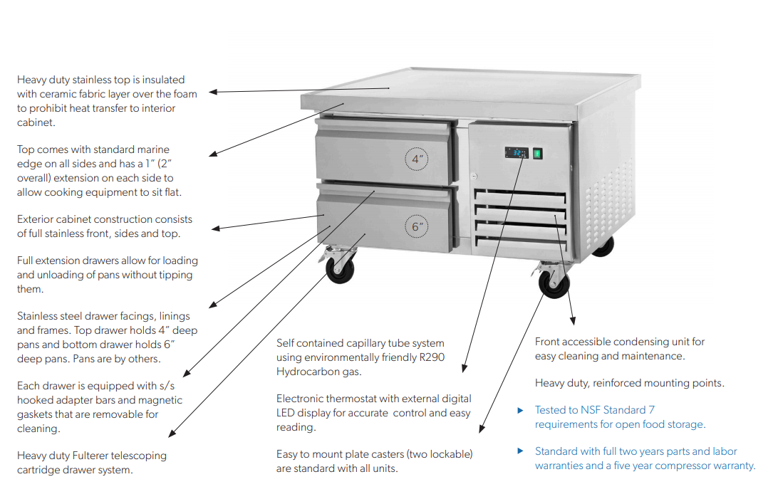 Arctic Air ARCB36 38" Refrigerated Chef Base, 2 Drawers, Marine Edge Top, Stainless Steel Construction, Digital Thermostatrefrigeratte