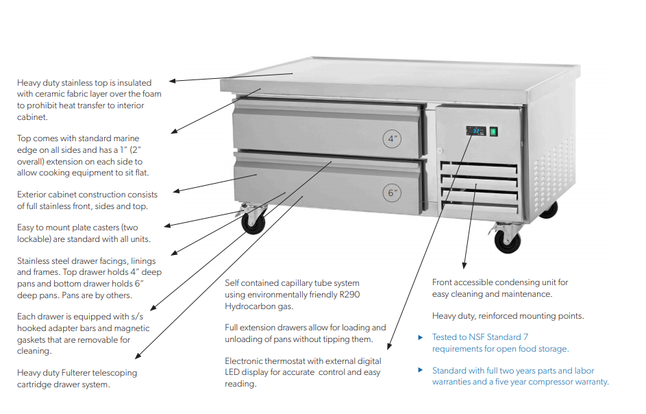 Arctic Air ARCB48 50" Refrigerated Chef Base, 2 Drawers, Marine Edge Top, Stainless Steel Construction, Digital Thermostat