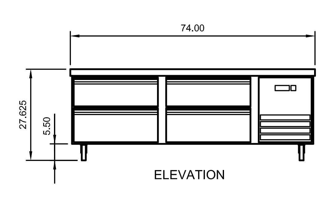 Arctic Air ARCB72 74" Refrigerated Chef Base, 4 Drawers, Marine Edge Top, Stainless Steel Construction, Digital Thermostat