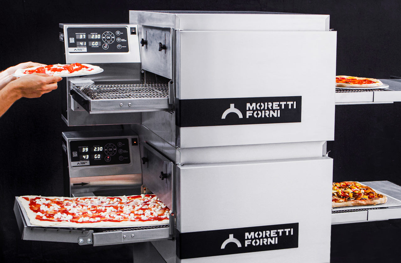 Moretti Forni T64EV1 24" Electric Conveyor Pizza Oven Ventless, 16"W Belt, 608°F Max Temperature, 20 Customizable Programs