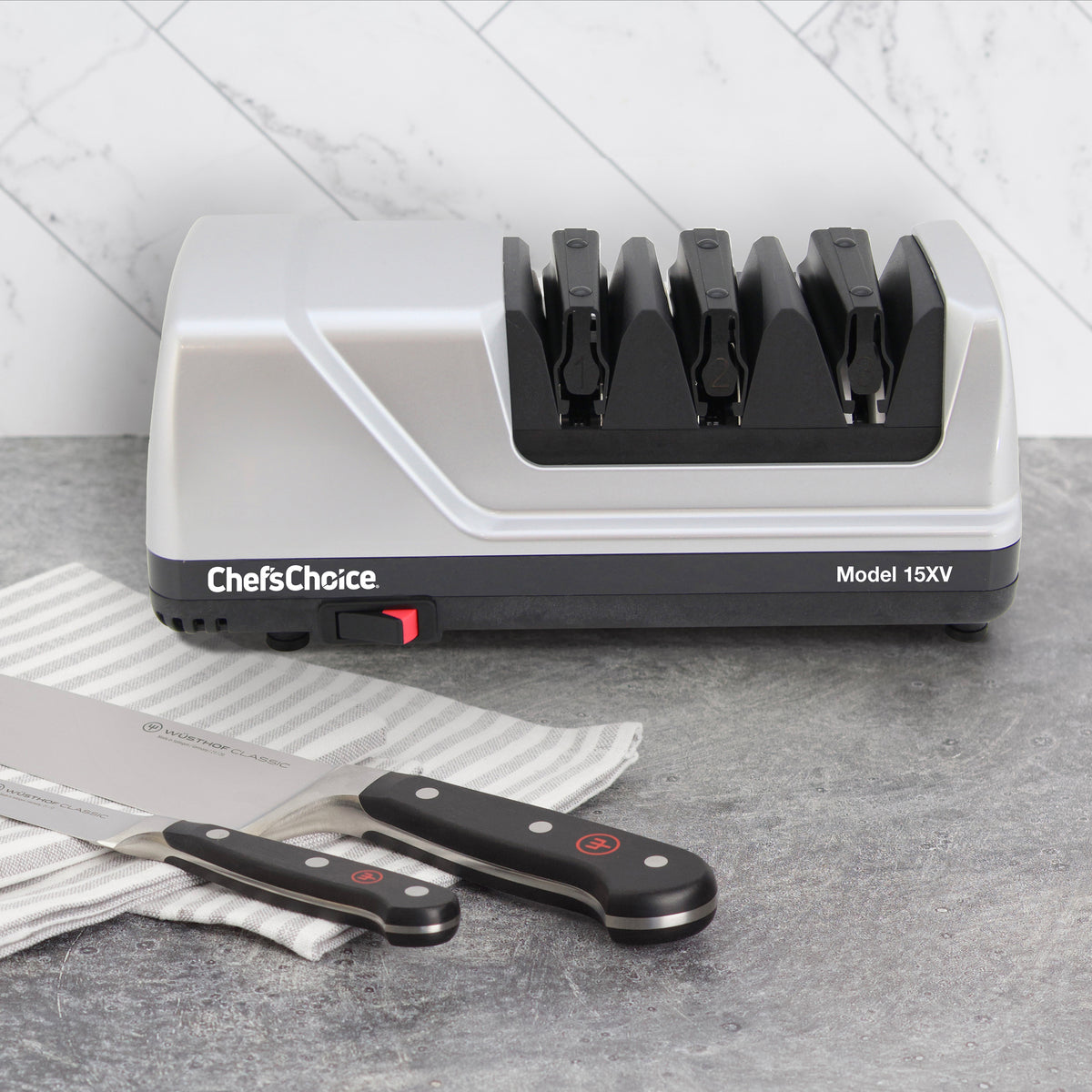 Chef's Choice 15XV Professional Electric Knife Sharpener, 3-Stage 15-Degree Trizor, in Brushed Metal (0101508)