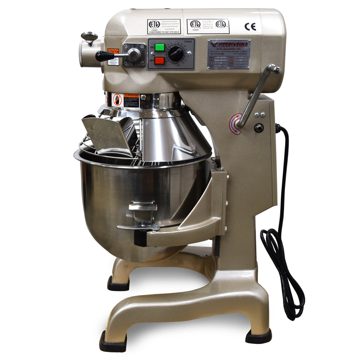 American Eagle AE-20GA 20 Qt. Gold Series Mixer with Guard, 115V/1PH/60Hz, 3 Speeds