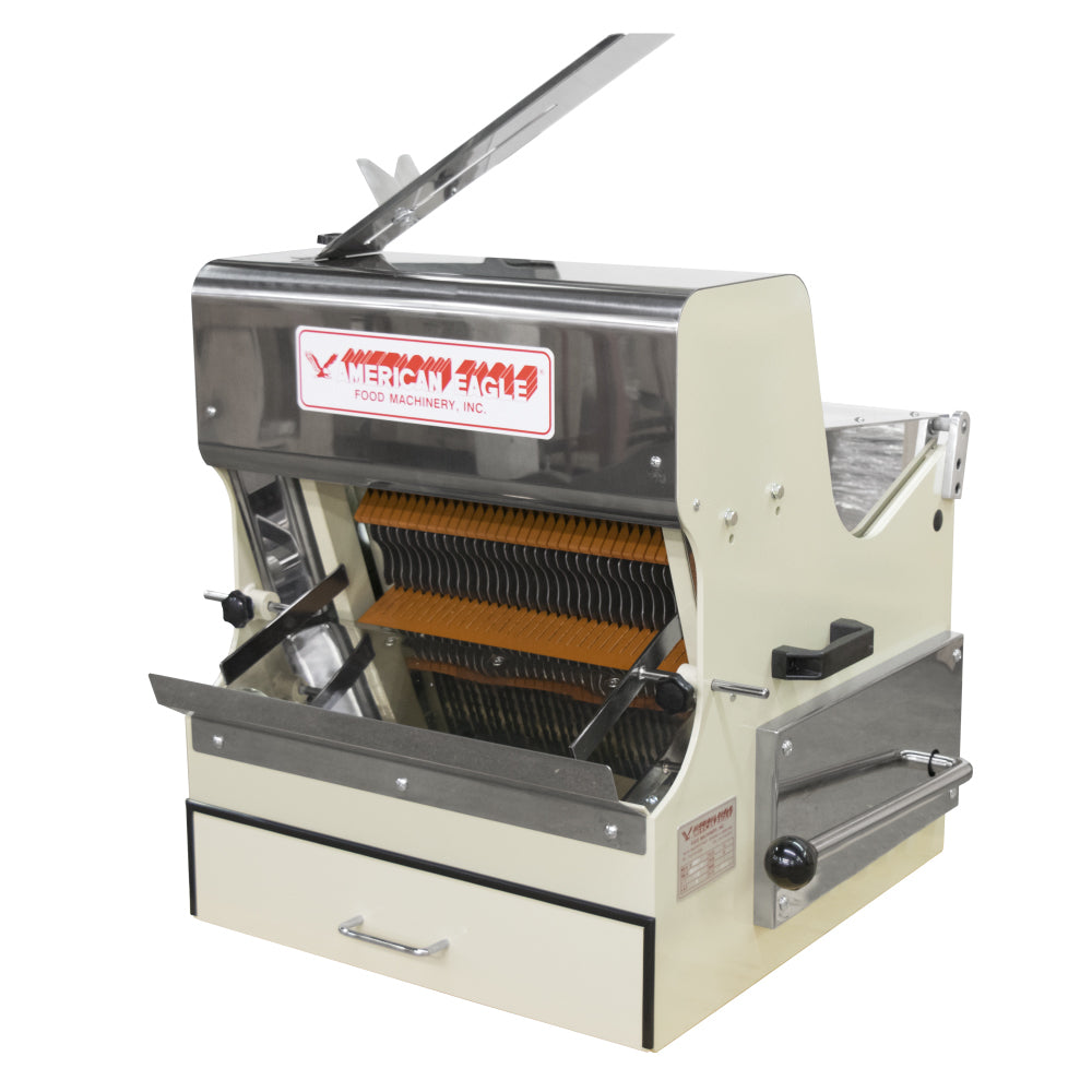 American Eagle AE-BS01-1/0 Bread Slicer w/safety guard and pusher device, 1" Slice Thickness, 1/2Hp