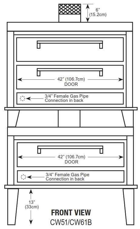 Peerless CW51/61B Stacked Deck-Type Gas Oven 60,000 BTU, Power-Pak Burners, Stainless Steel Front