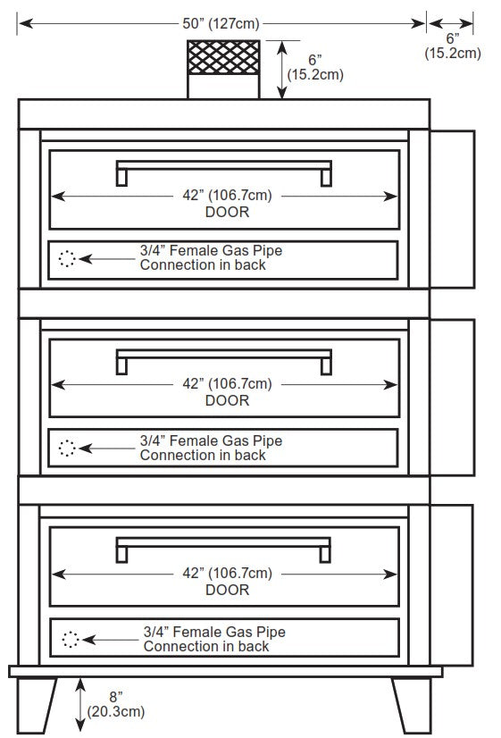 Peerless CW51/42BSC Triple Deck-Type Gas Oven 60,000 BTU, Power-Pak Burners, Right-Side Controls