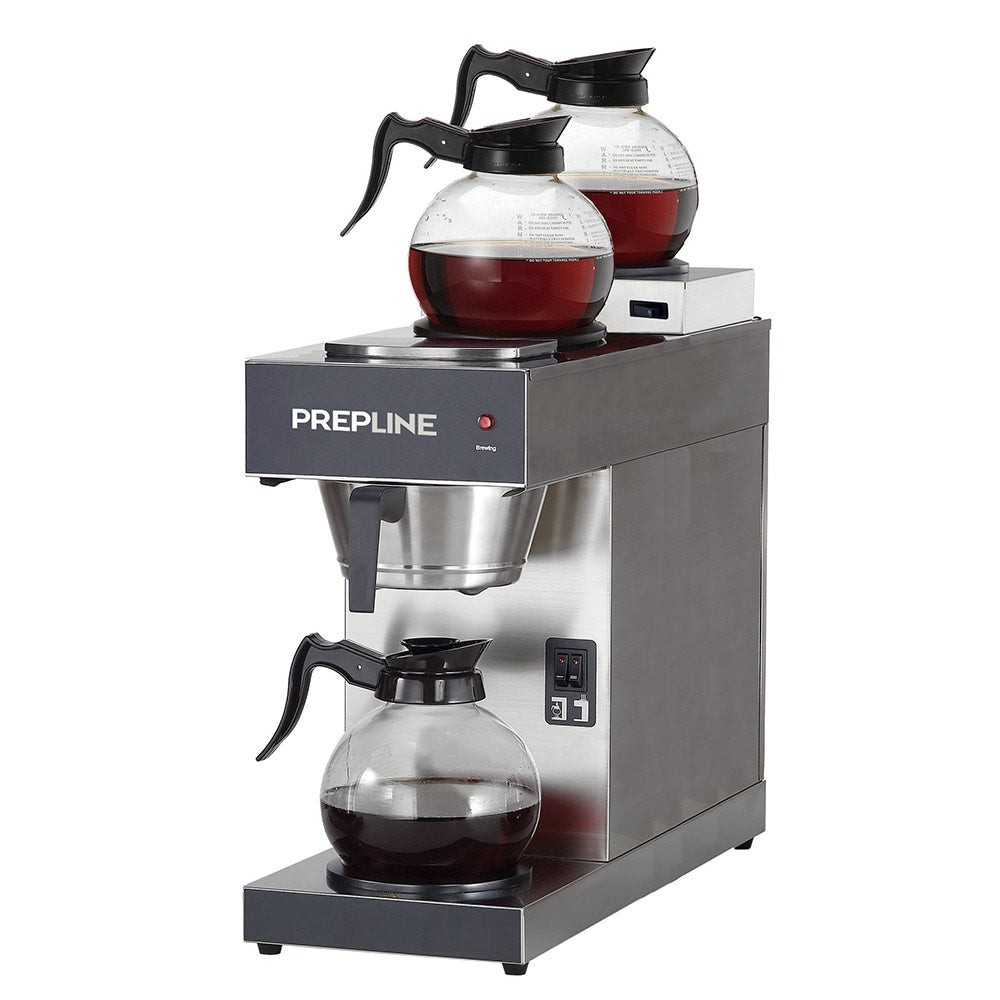 Prepline PCM-3D Commercial Coffee Maker with Stainless Steel Filter Pan, 3 Glass Decanters, Dual Warmers