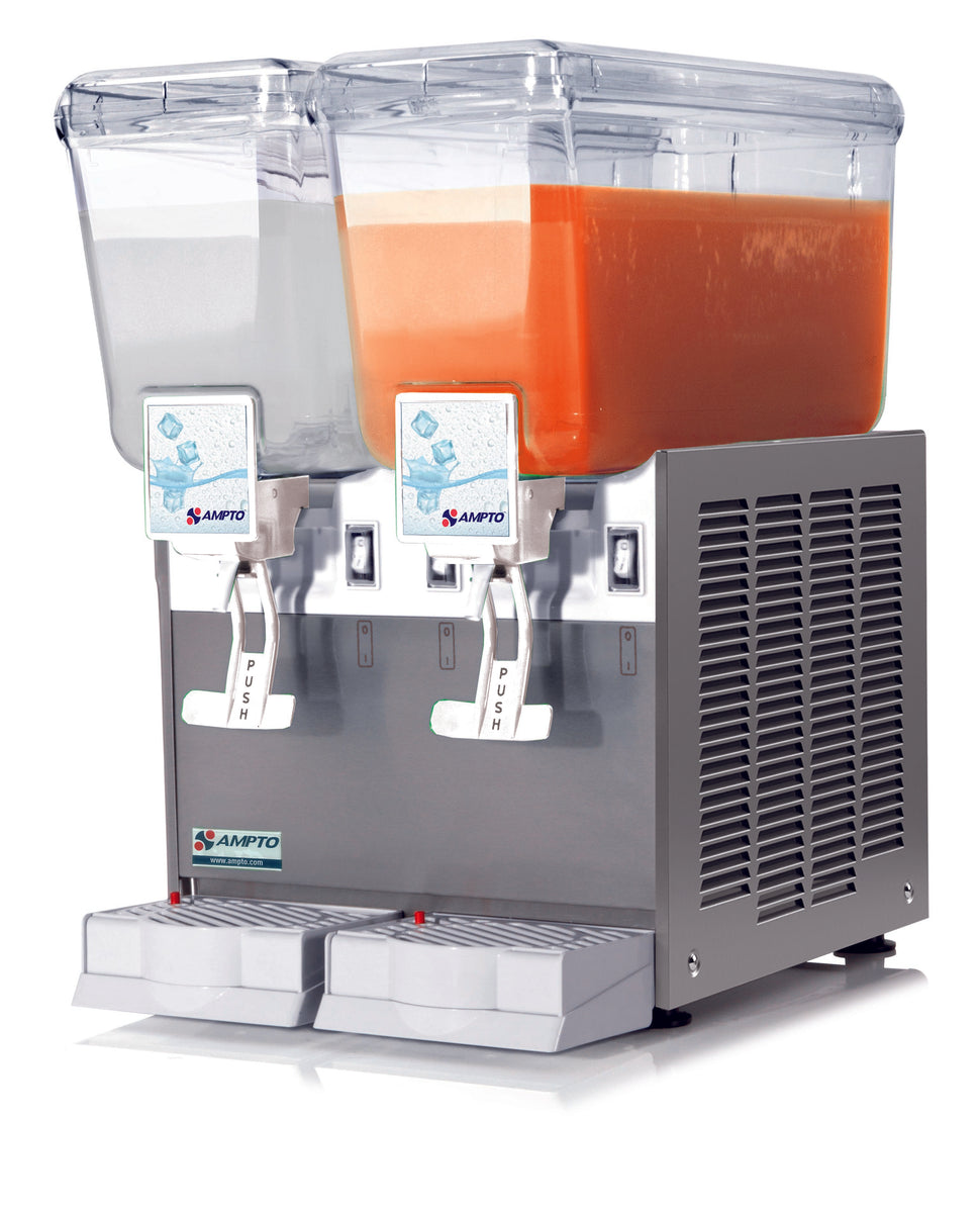 AMPTO C1256 6.4 Gallon Cold Beverage Dispenser, Dual Bowl, Gravity Tap, Stainless Steel