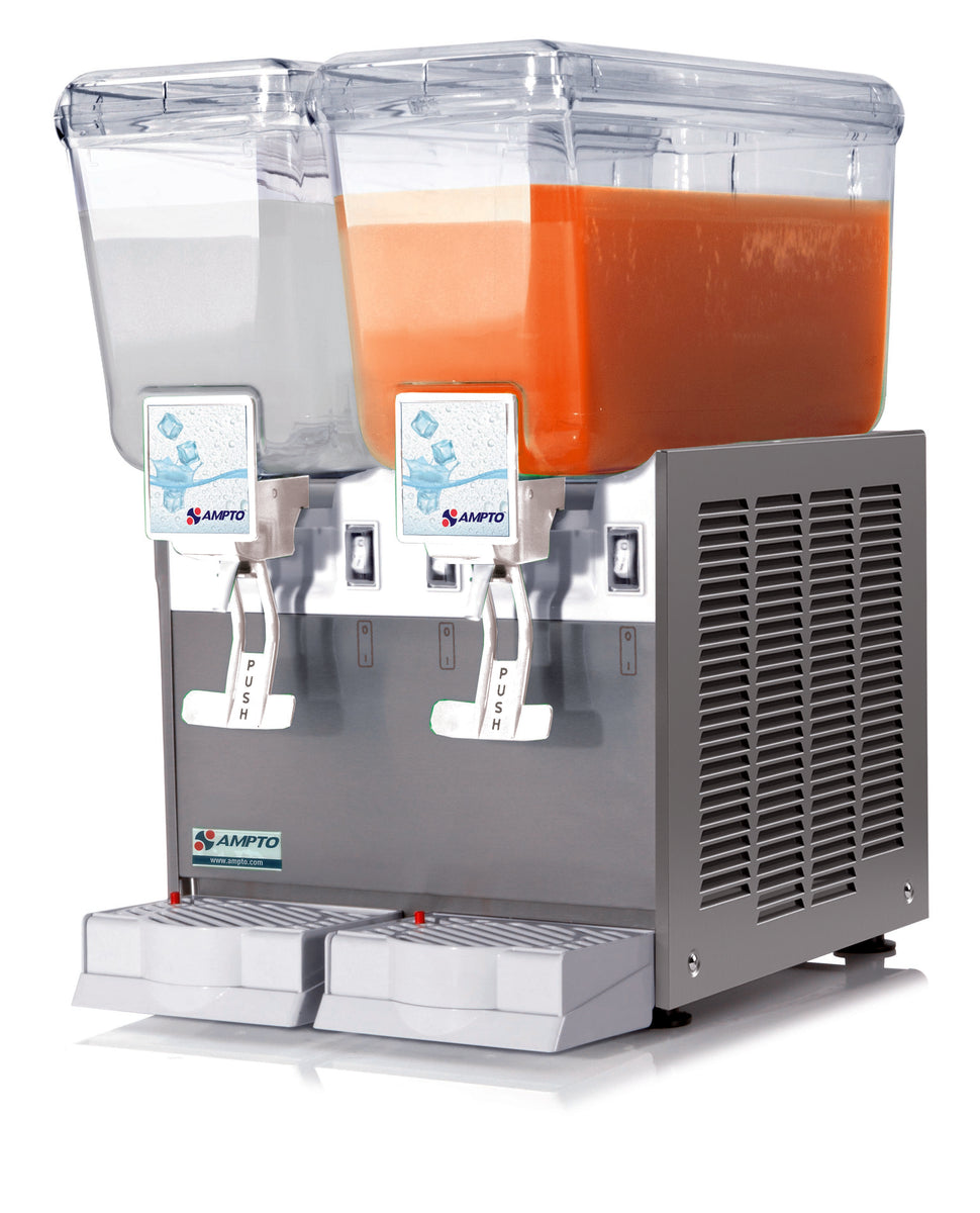 AMPTO C1256 6.4 Gallon Cold Beverage Dispenser, Dual Bowl, Gravity Tap, Stainless Steel