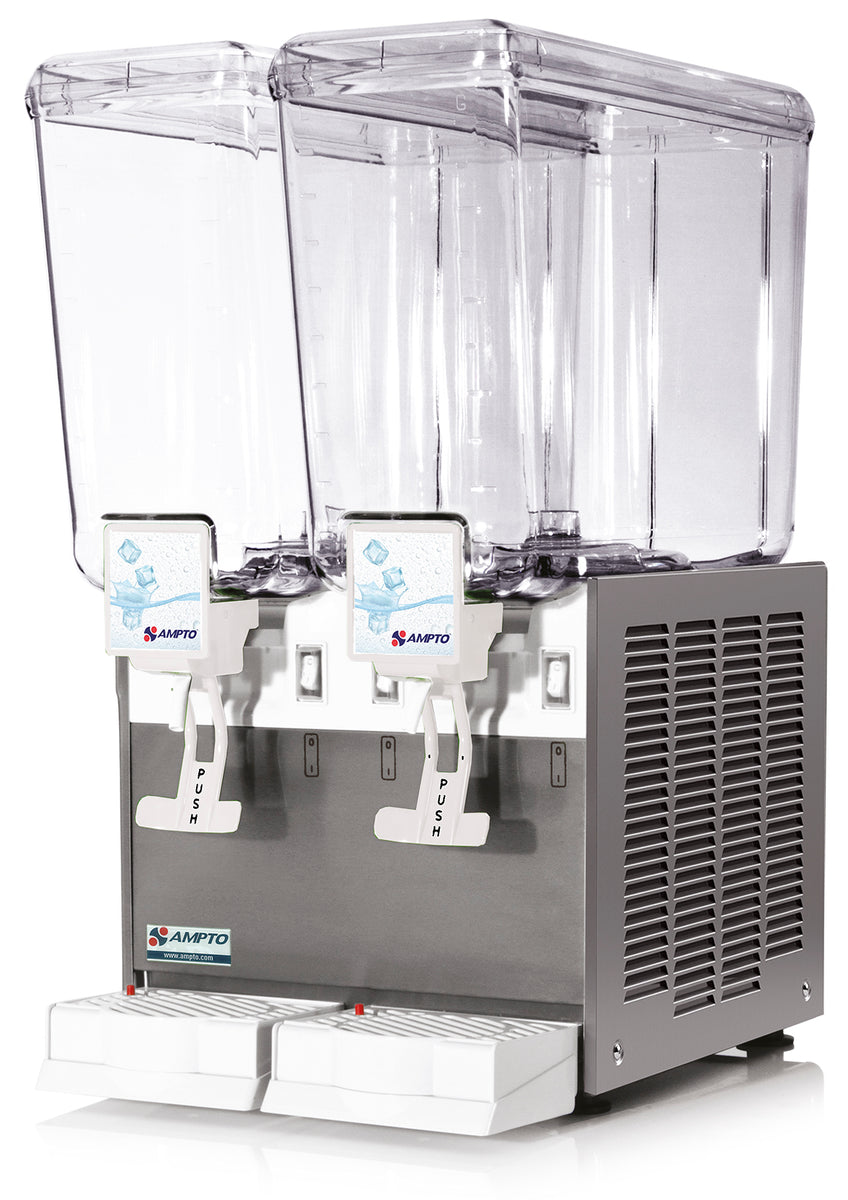 AMPTO D1256 10 Gallon Cold Beverage Dispenser, Dual Bowl, Gravity Tap, Stainless Steel