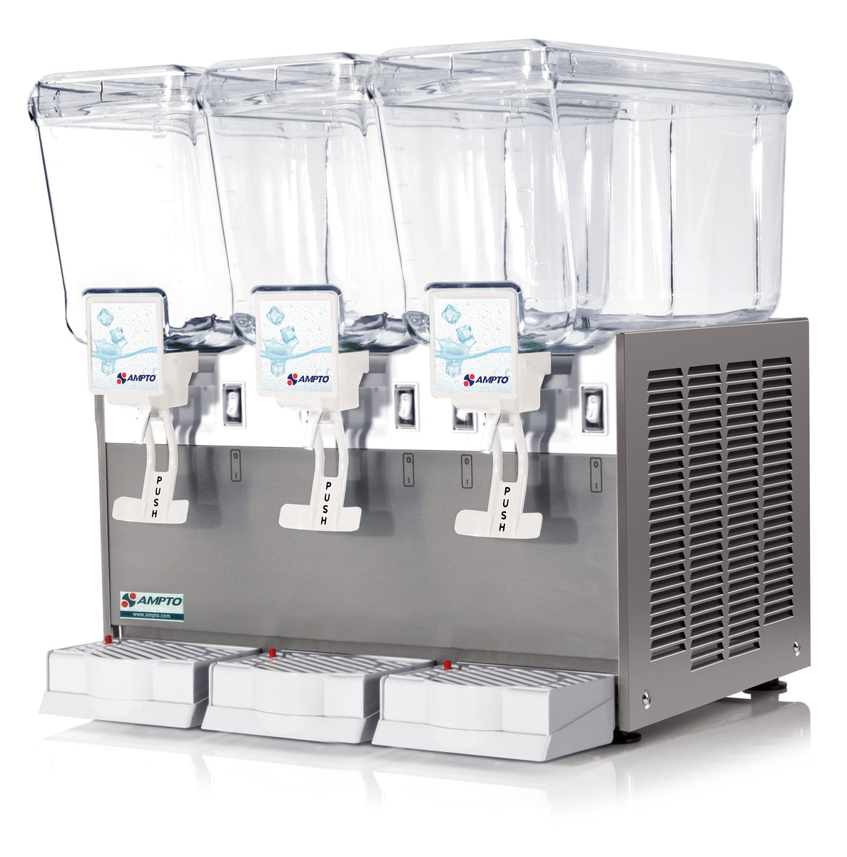 AMPTO C1316 9.6 Gallon Cold Beverage Dispenser, Triple Bowl, Gravity Tap, Stainless Steel