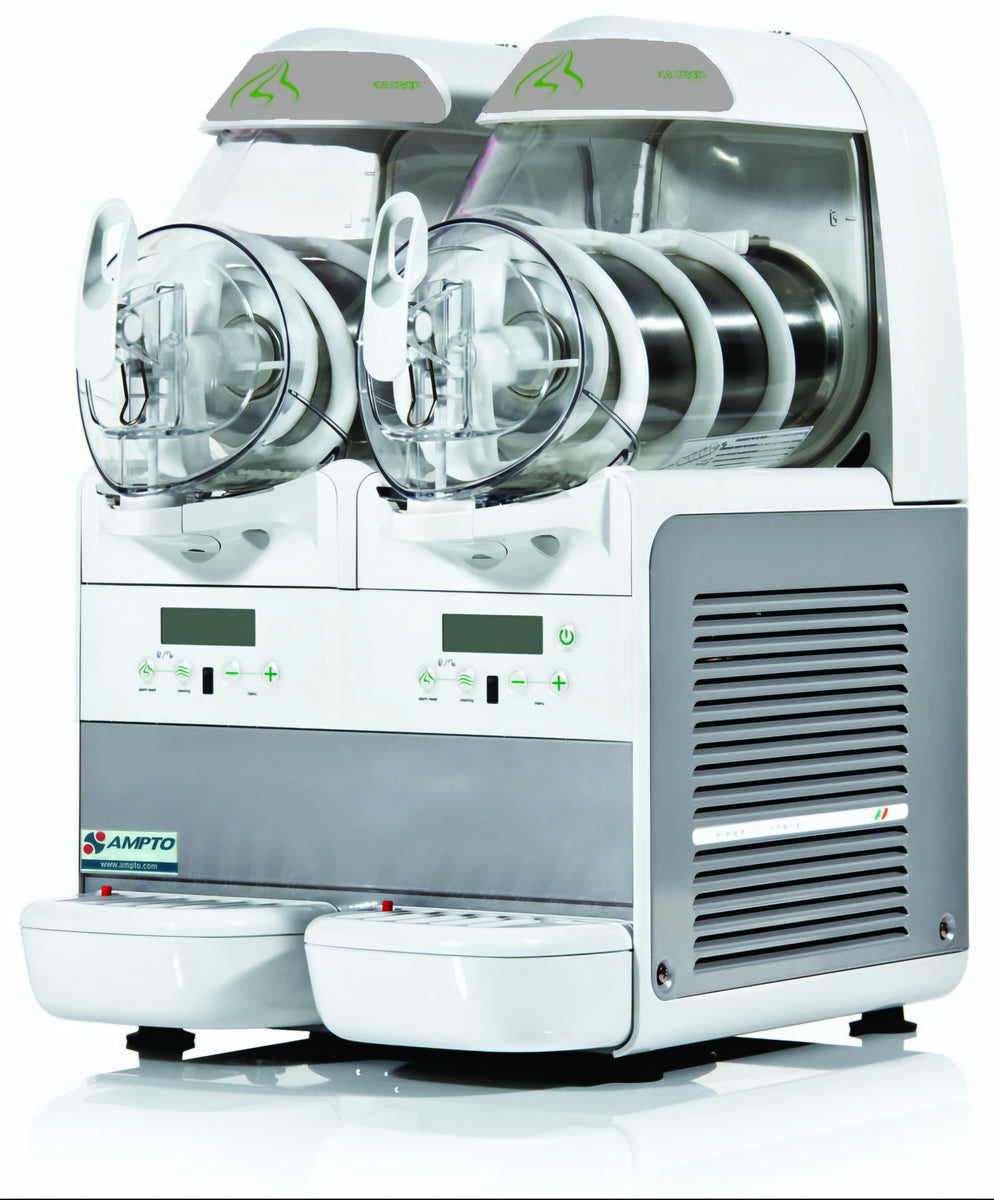 AMPTO Q1216 3.2 Gallon Frozen Dessert Dispenser, Counter Model, Dual Bowl, Variable Speed, Self-Contained Refrigeration
