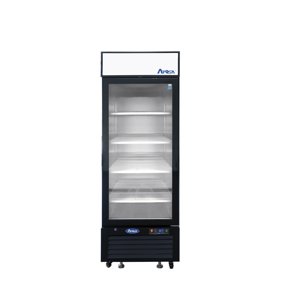 Atosa MCF8720GRL 19.4 Cu. Ft. Black Exterior Glass Door Freezer Merchandiser, Left-Hinged, Lighted Header Panel