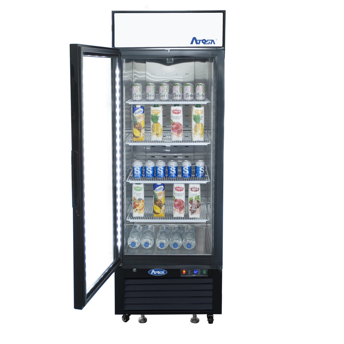 Atosa MCF8720GRL 19.4 Cu. Ft. Black Exterior Glass Door Freezer Merchandiser, Left-Hinged, Lighted Header Panel