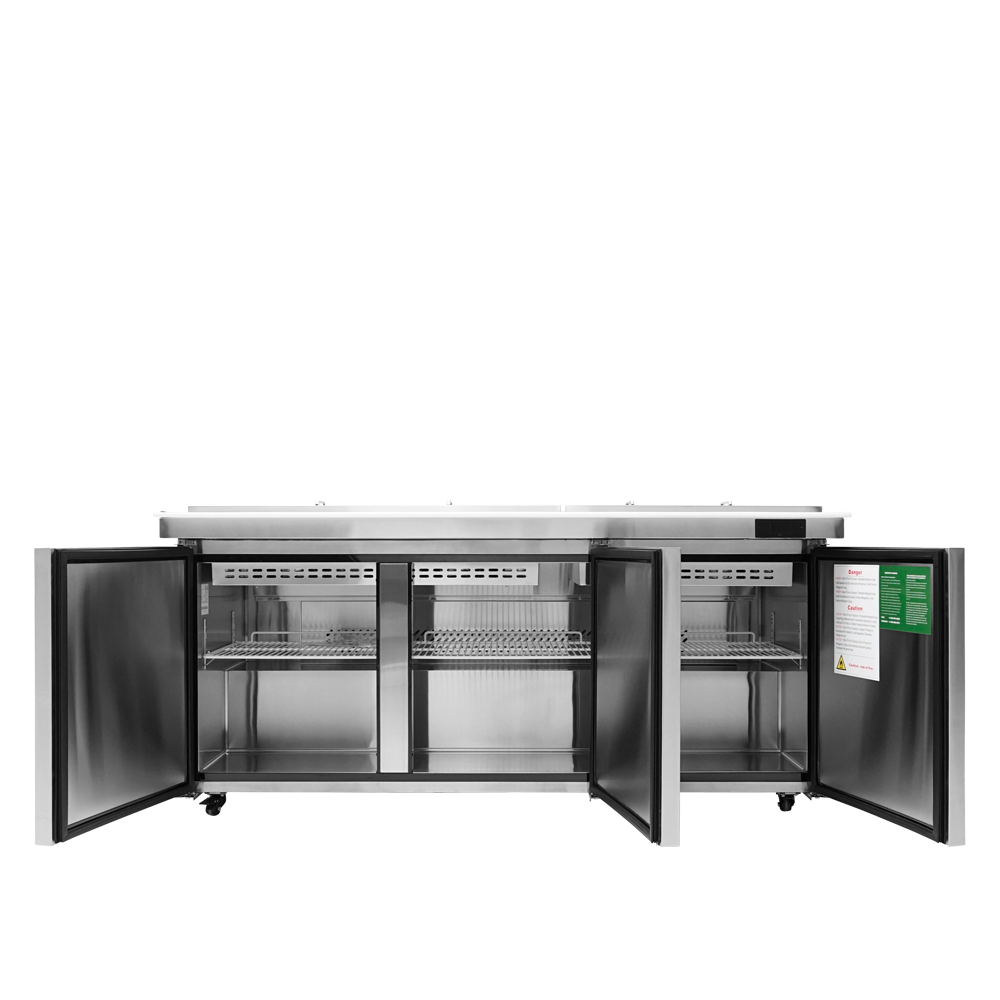 Atosa MSF8308GR-NTCV 72" 21.1 Cu. Ft. Mega Top Sandwich Prep Table, 3-Door, Concentrated Airflow Design