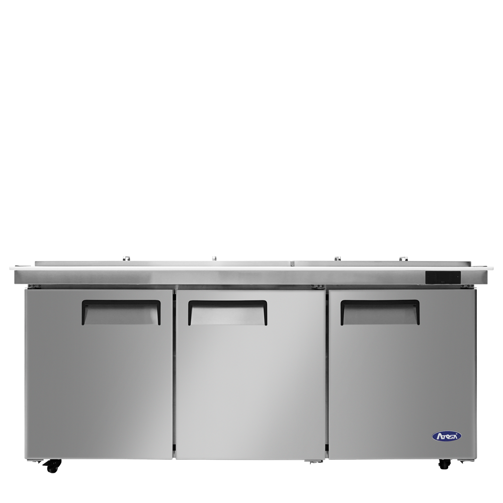Atosa MSF8308GR-NTCV 72" 21.1 Cu. Ft. Mega Top Sandwich Prep Table, 3-Door, Concentrated Airflow Design