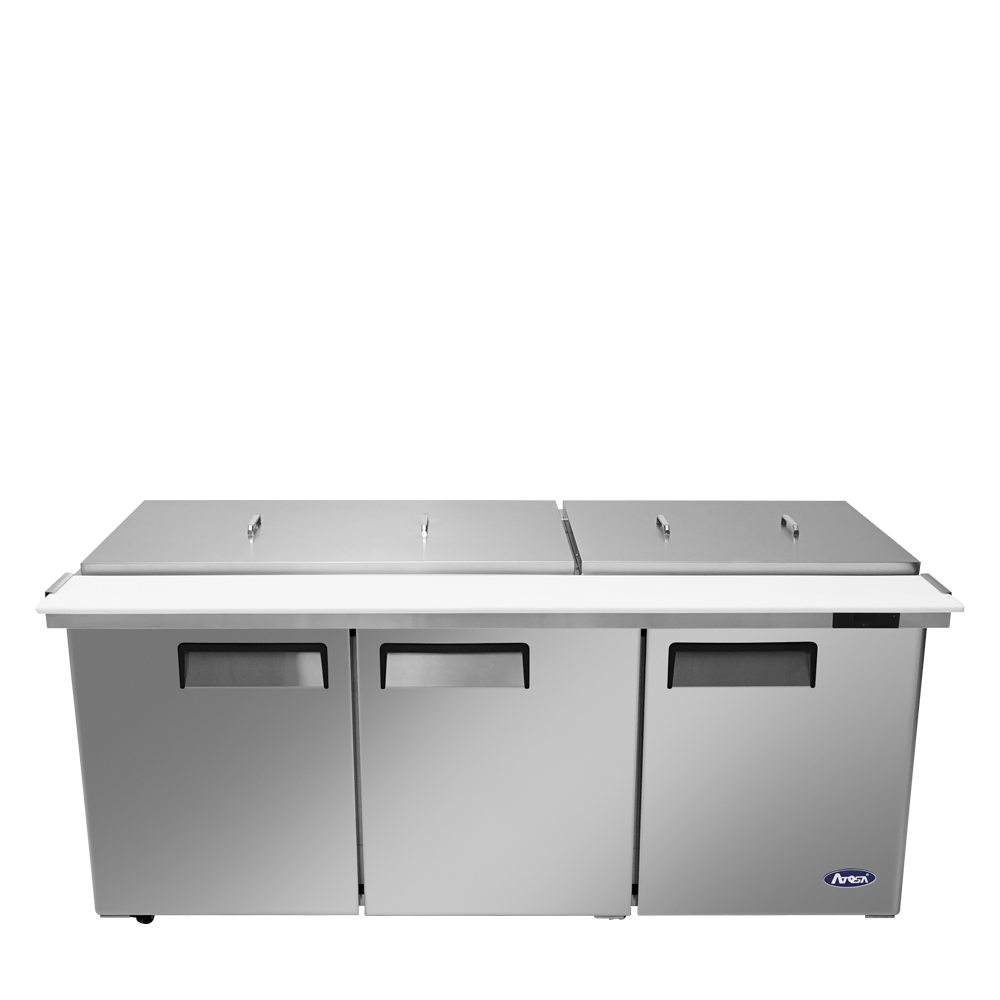 Atosa MSF8308GR-NTCV 72" 21.1 Cu. Ft. Mega Top Sandwich Prep Table, 3-Door, Concentrated Airflow Design