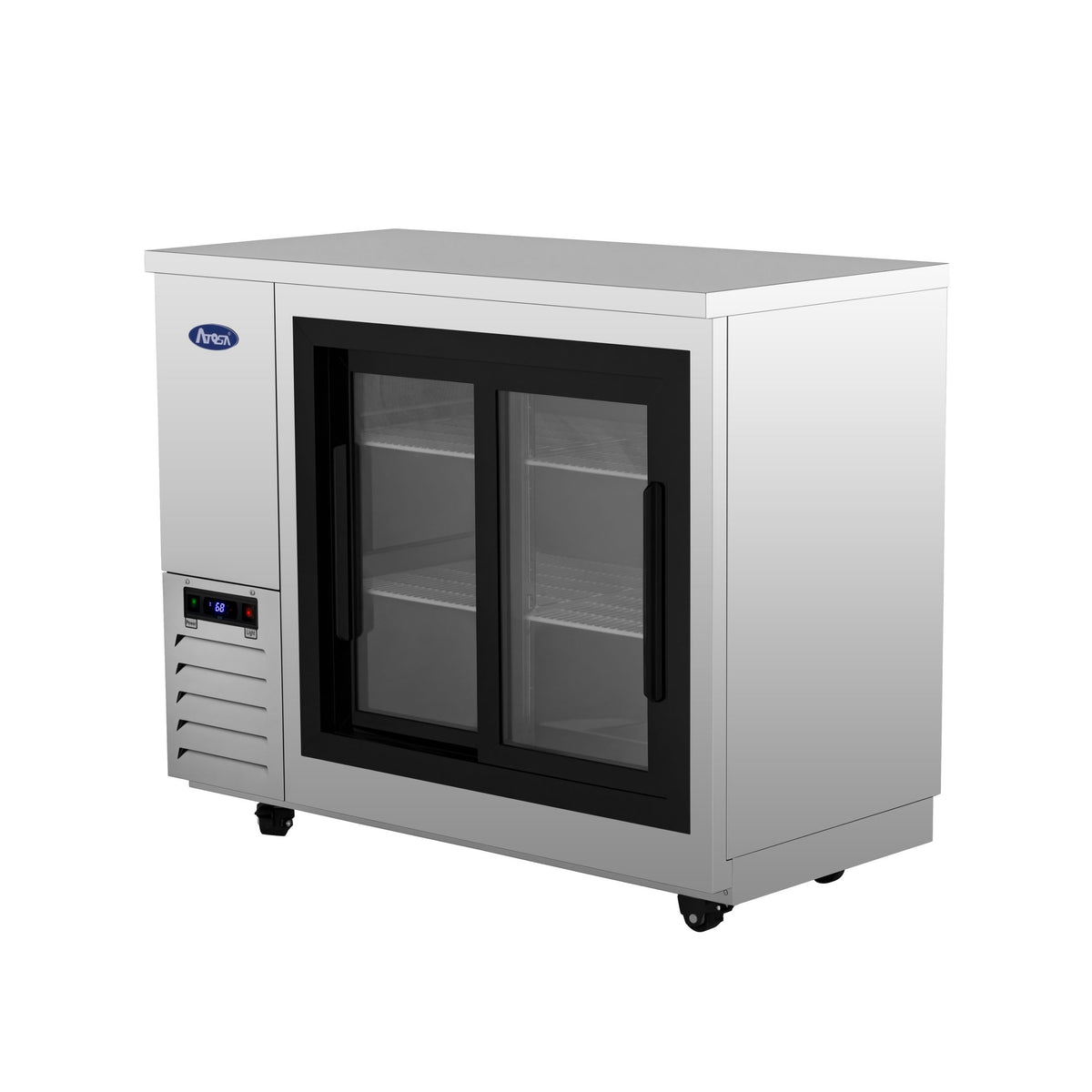 Atosa SBB48SGGRAUS1 48" 11.5 Cu. Ft. Shallow Depth Back Bar Cooler, 2 Sliding Glass Doors, Stainless Steel Exterior