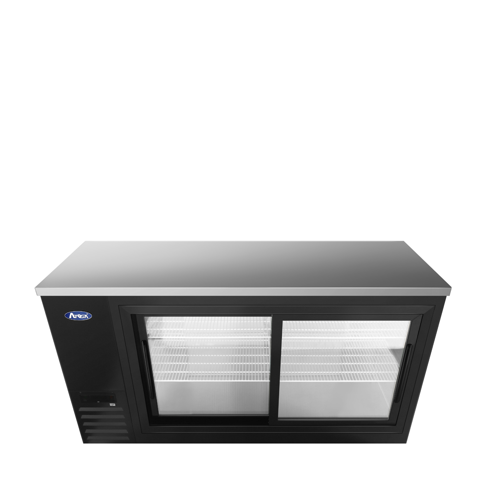 Atosa SBB69SGGRAUS2 68" 18.6 Cu. Ft. Shallow Depth Back Bar Cooler, 2 Sliding Glass Doors, Black Exterior