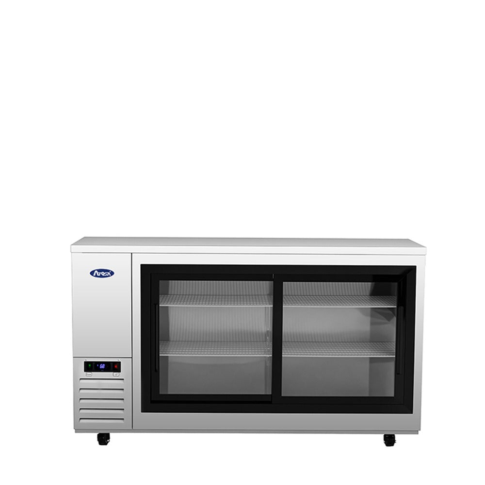 Atosa SBB69SGGRAUS1 68" 18.6 Cu. Ft. Shallow Depth Back Bar Cooler, 2 Sliding Glass Doors, Stainless Steel Exterior
