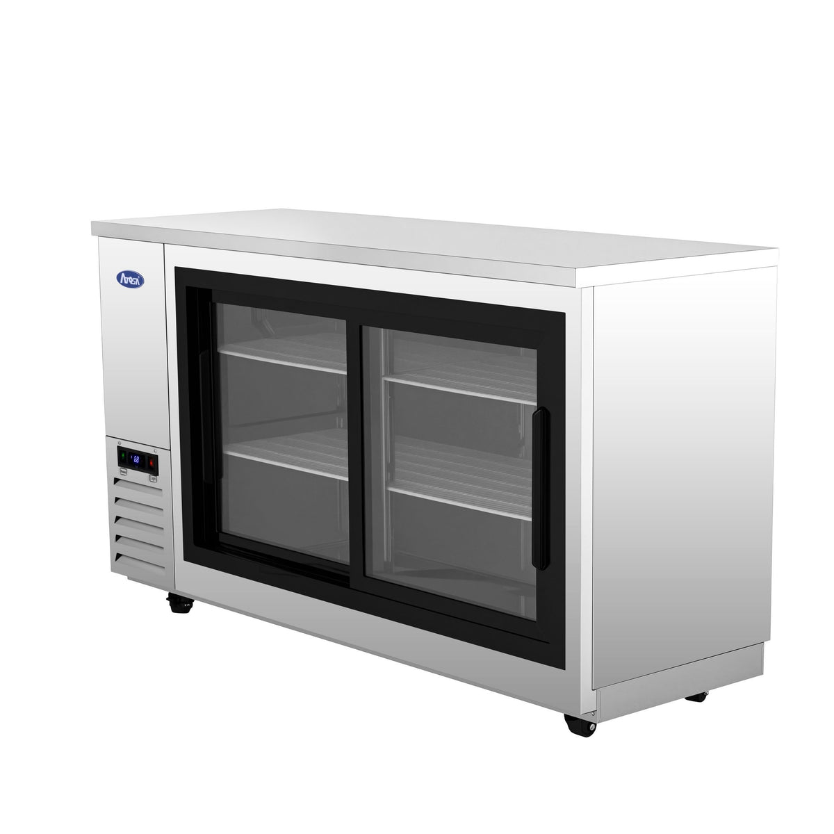 Atosa SBB69SGGRAUS1 68" 18.6 Cu. Ft. Shallow Depth Back Bar Cooler, 2 Sliding Glass Doors, Stainless Steel Exterior