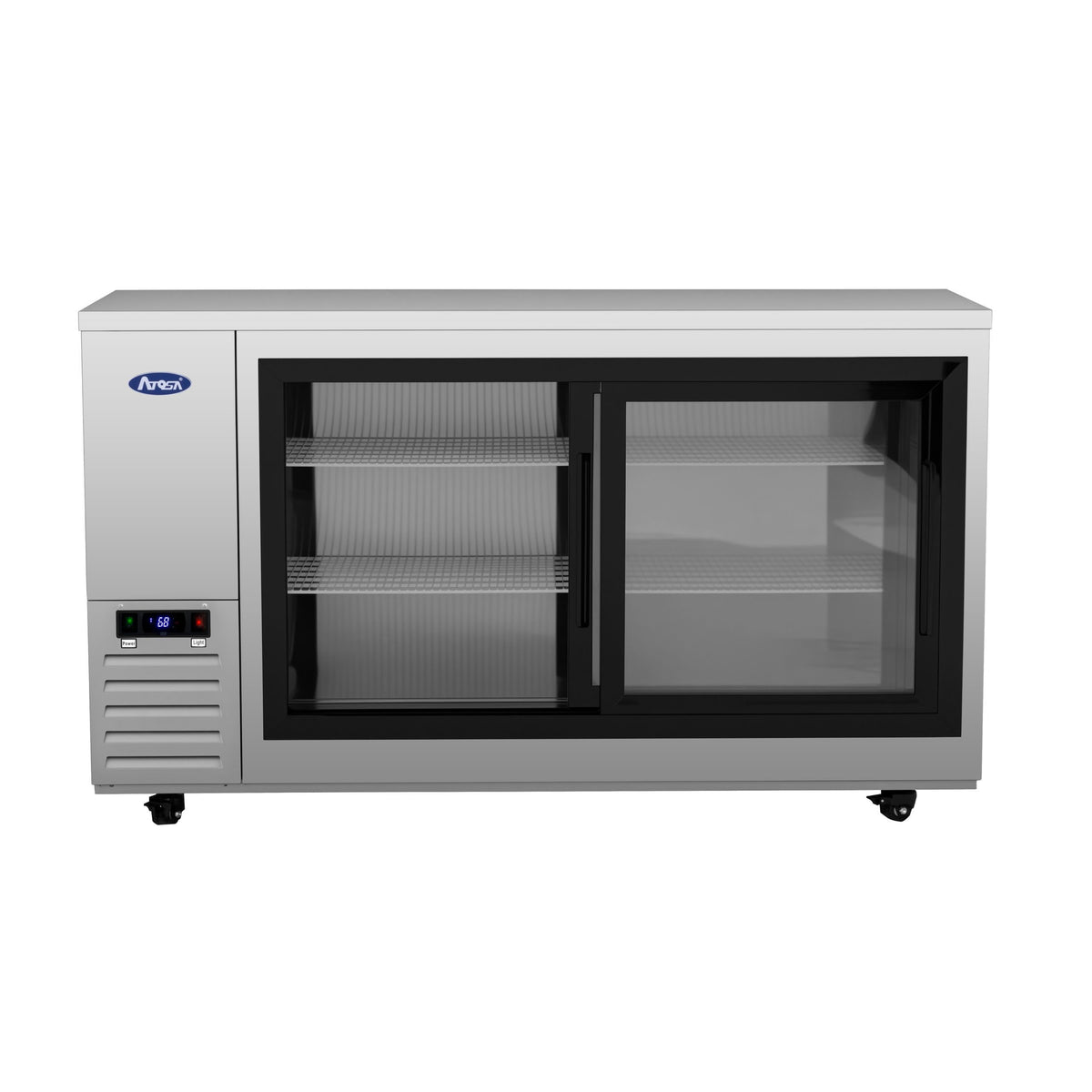 Atosa SBB69SGGRAUS1 68" 18.6 Cu. Ft. Shallow Depth Back Bar Cooler, 2 Sliding Glass Doors, Stainless Steel Exterior