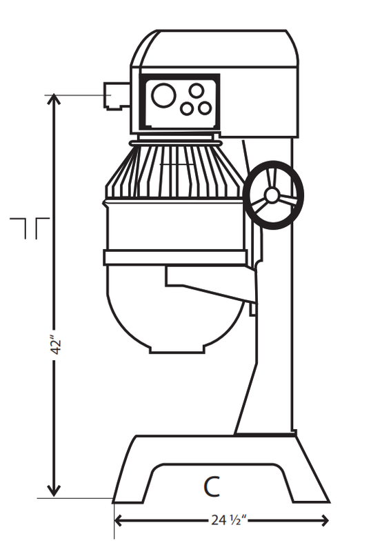 Precision Hub-50 50 Quart Planetary MIxer, 3 Speed, Heavy Duty 2 HP Motor, Single Phase