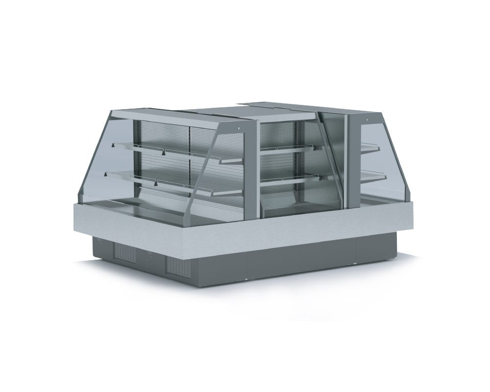 Hydra-Kool KGL-IS-110-S 112 In. Low Profile Island Combination Merchandiser, Self-Contained, Open Front, Pull-Down Night Curtain