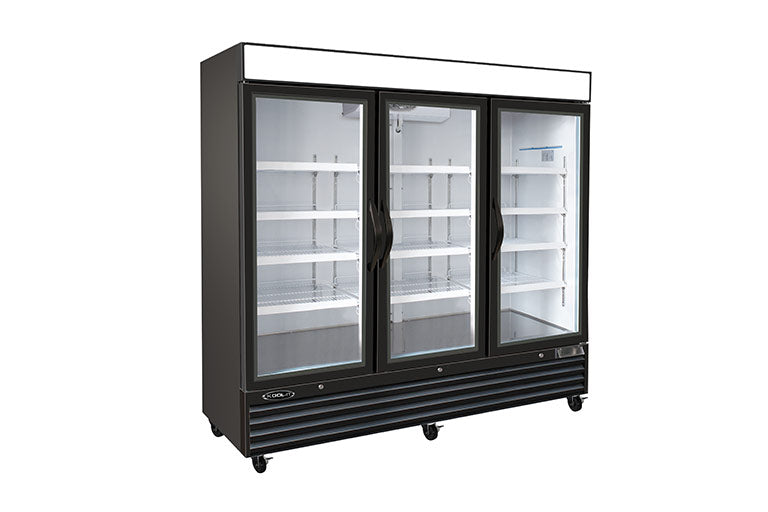 Kool-It KGF-72 DV 81 In. Glass Door Freezer Merchandiser, Three Door, Dual Voltage, Triple-Pane Heated Glass