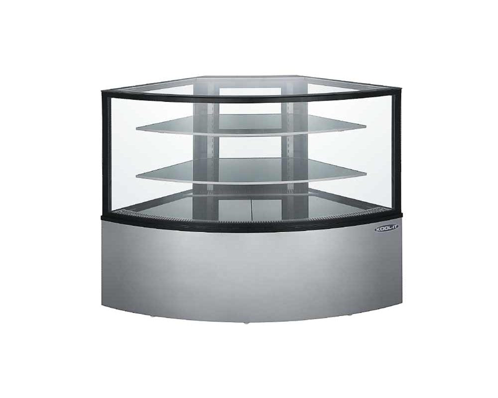 Kool-It KBF-60C 58 In. Refrigerated Corner Display Case, Self-Contained, R290, Curved Glass Front
