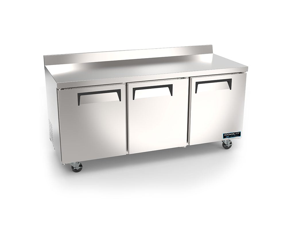 Kool-It Infinity KIN72WTR-HC 72 In. Worktop Refrigerator, Three Doors, Stainless Backsplash, Self-Contained, R290
