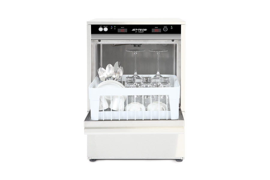 Jet-Tech F-16DP 20 In. Undercounter High-Temp Cup and Glasswasher, Integrated Booster, 15.75" x 15.75" Rack, 0.5 HP
