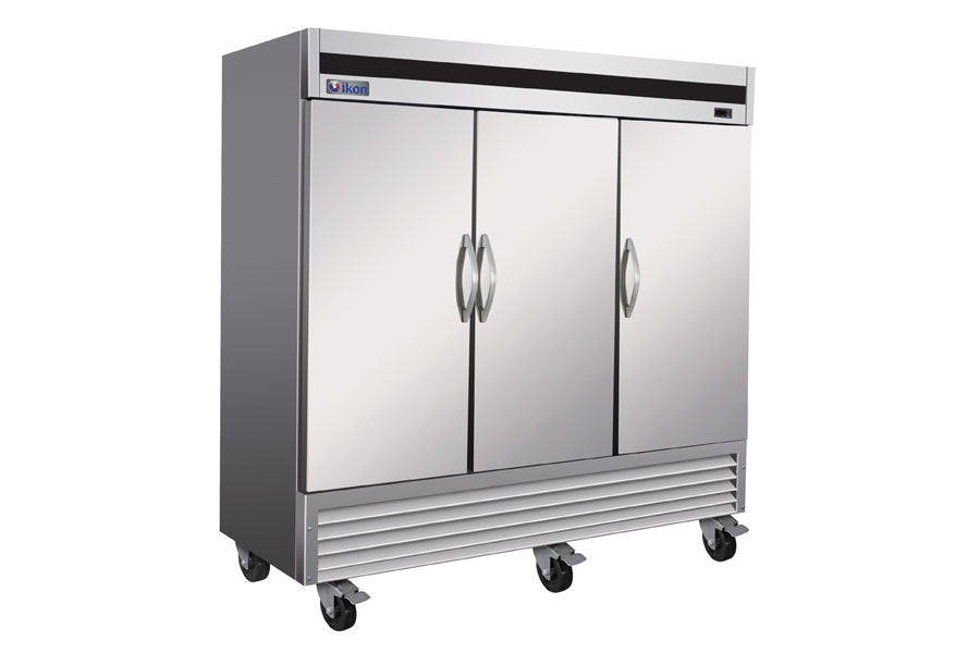 IKON IB81R 81 In. 3-Door Solid Door Reach-In Refrigerator, 66 Cu. Ft., Bottom-Mount, R290, Self-Contained