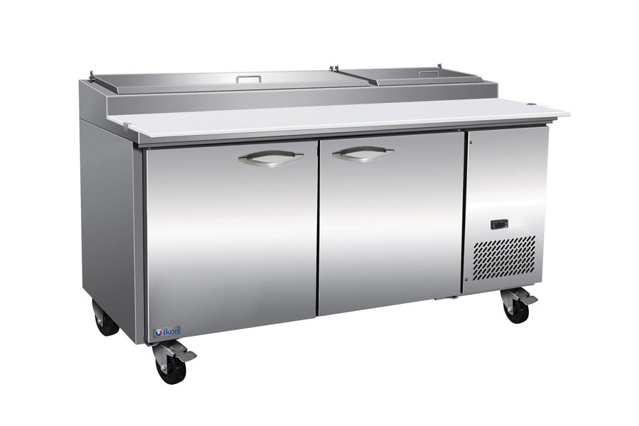 IKON IPP71 71 In. Two-section Pizza Prep Table, (9) 1/3 GN Pans, R290, Self-Contained