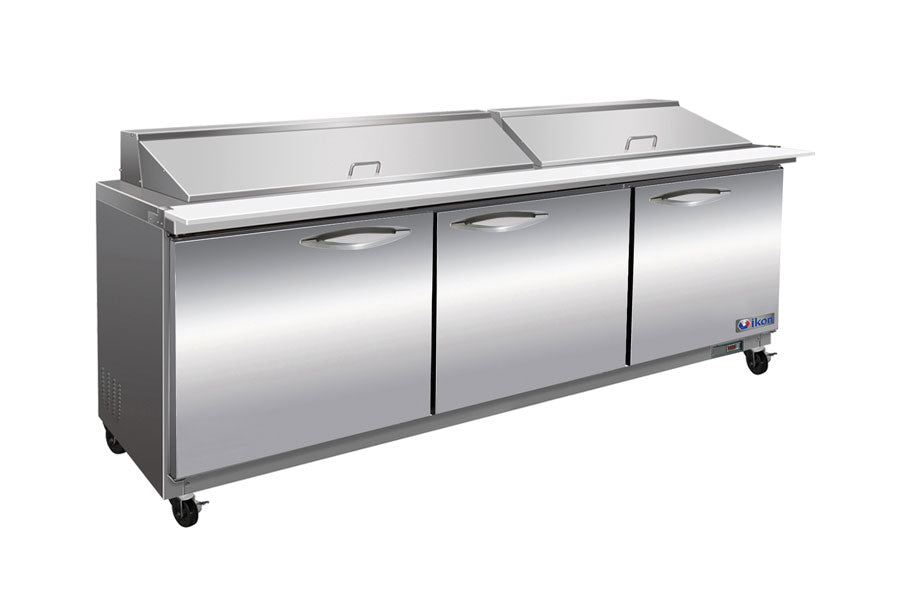 IKON ISP72M 72 In. Three-section Mega Top Sandwich/Salad Prep Table, (27) 1/6 GN Pans, R290, Self-Contained
