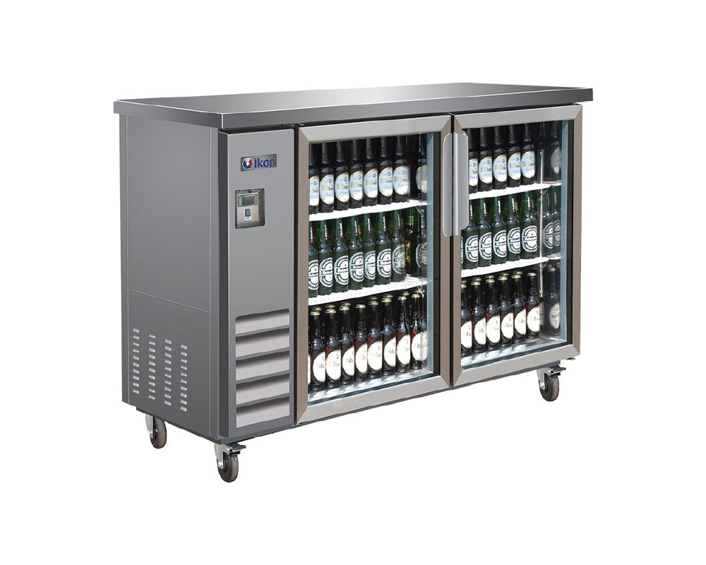 IKON IBB49-2G-24SS 49 In. Two-section Back Bar Cooler, Swing Glass Doors, Stainless Steel Exterior, R290