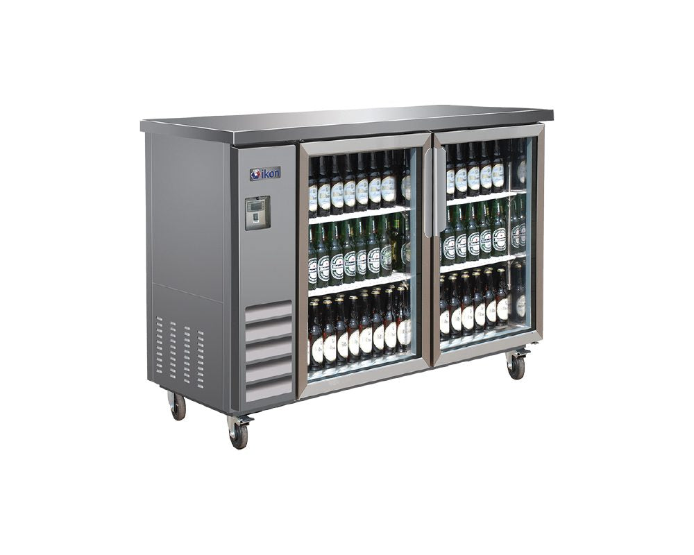 IKON IBB61-2G-24SS 61 In. Two-section Back Bar Cooler, Swing Glass Doors, Stainless Steel Exterior, R290