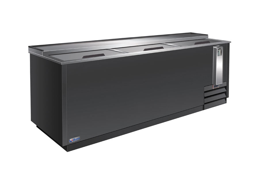IKON IBC-95 95 In. Bottle Cooler, Flat Top, (3) Sliding Lids, Black Exterior, R290